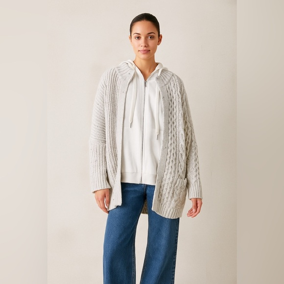 POL Cable Mixed Knit Zip Sweater Cardigan Small Oversized Layered Gray Coastal - Picture 1 of 11